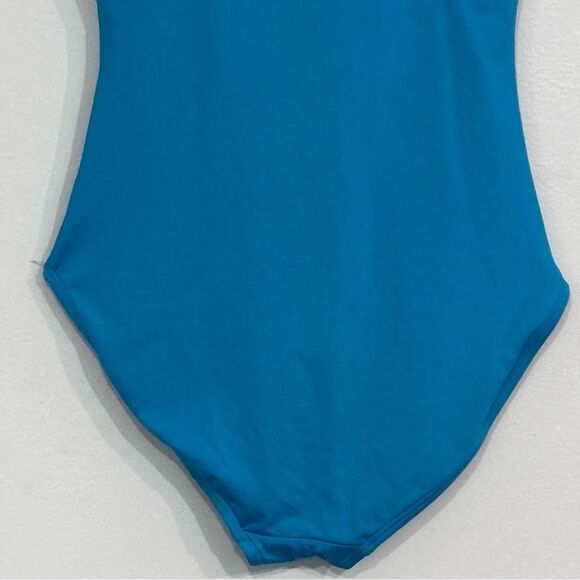 CALVIN KLEIN | Shimmer Teal Blue Pleated One-Piece Swimsuit 6 - Picture 9 of 16